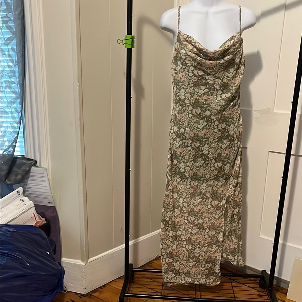 Sage Floral Dress with Delicate Straps